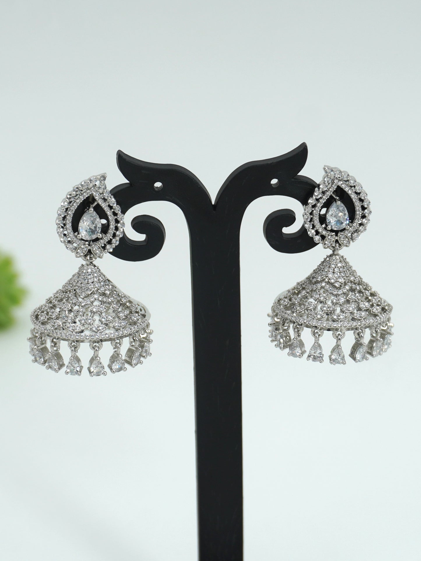 WHITE SARA ZIRCONIA JHUMKIS