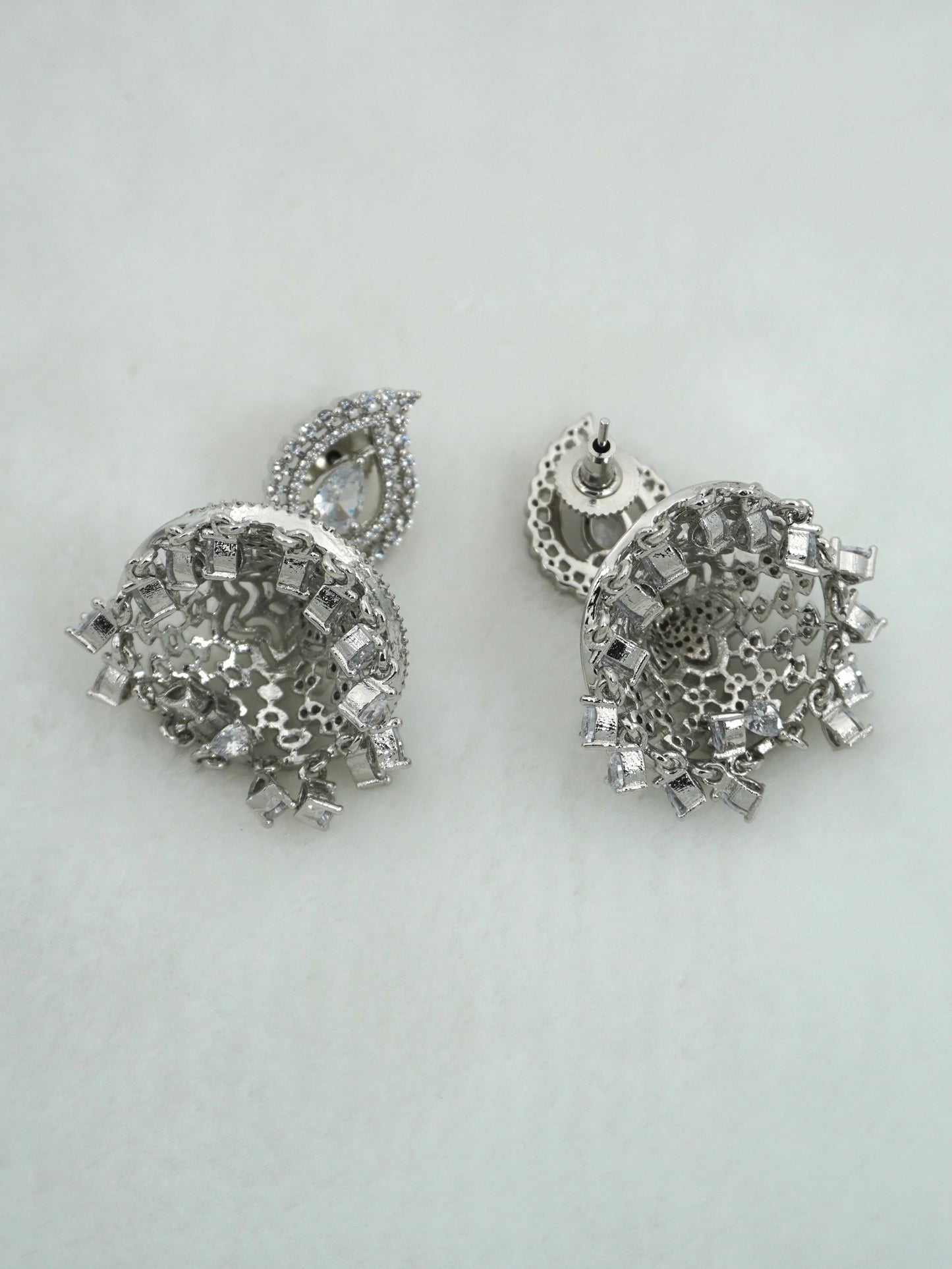 WHITE SARA ZIRCONIA JHUMKIS