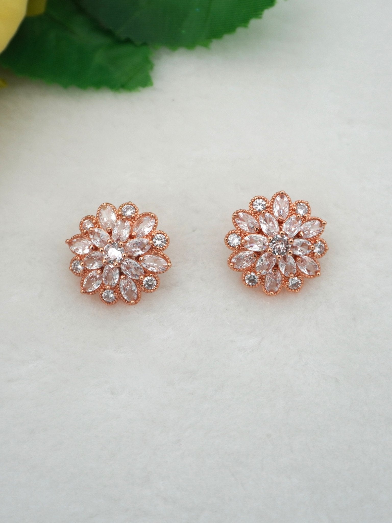 ROSE GOLD CALLA ZIRCONIA STUDS - Jewels of Iva