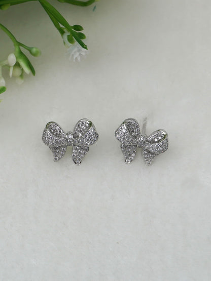 SILVER BOW ZIRCONIA EARRINGS