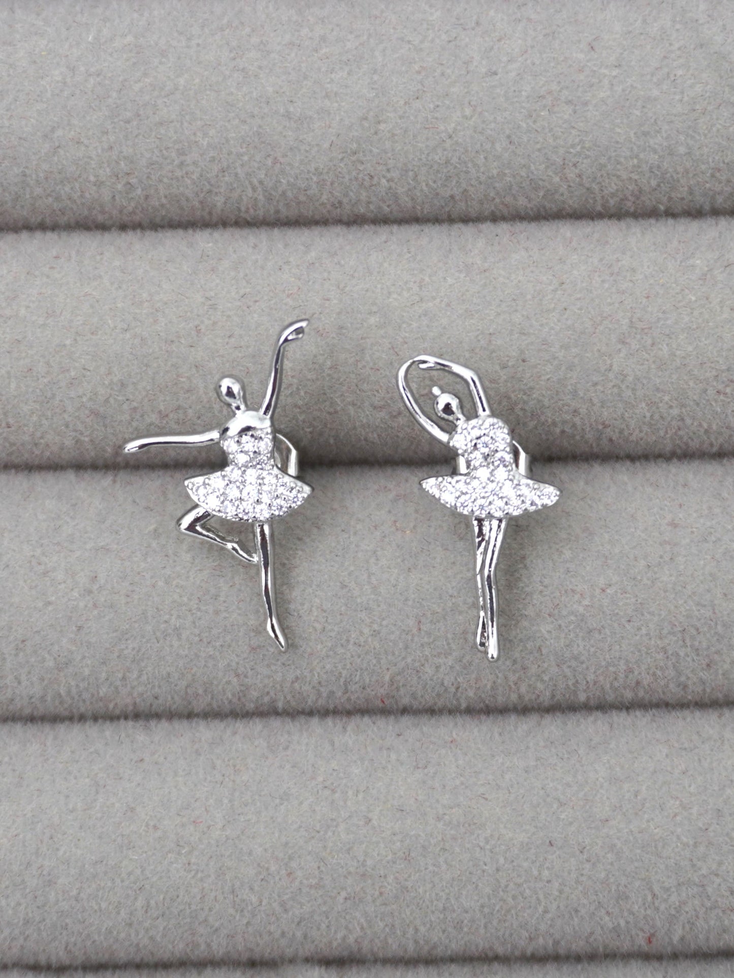 SILVER BALLERINA ZIRCONIA EARRINGS