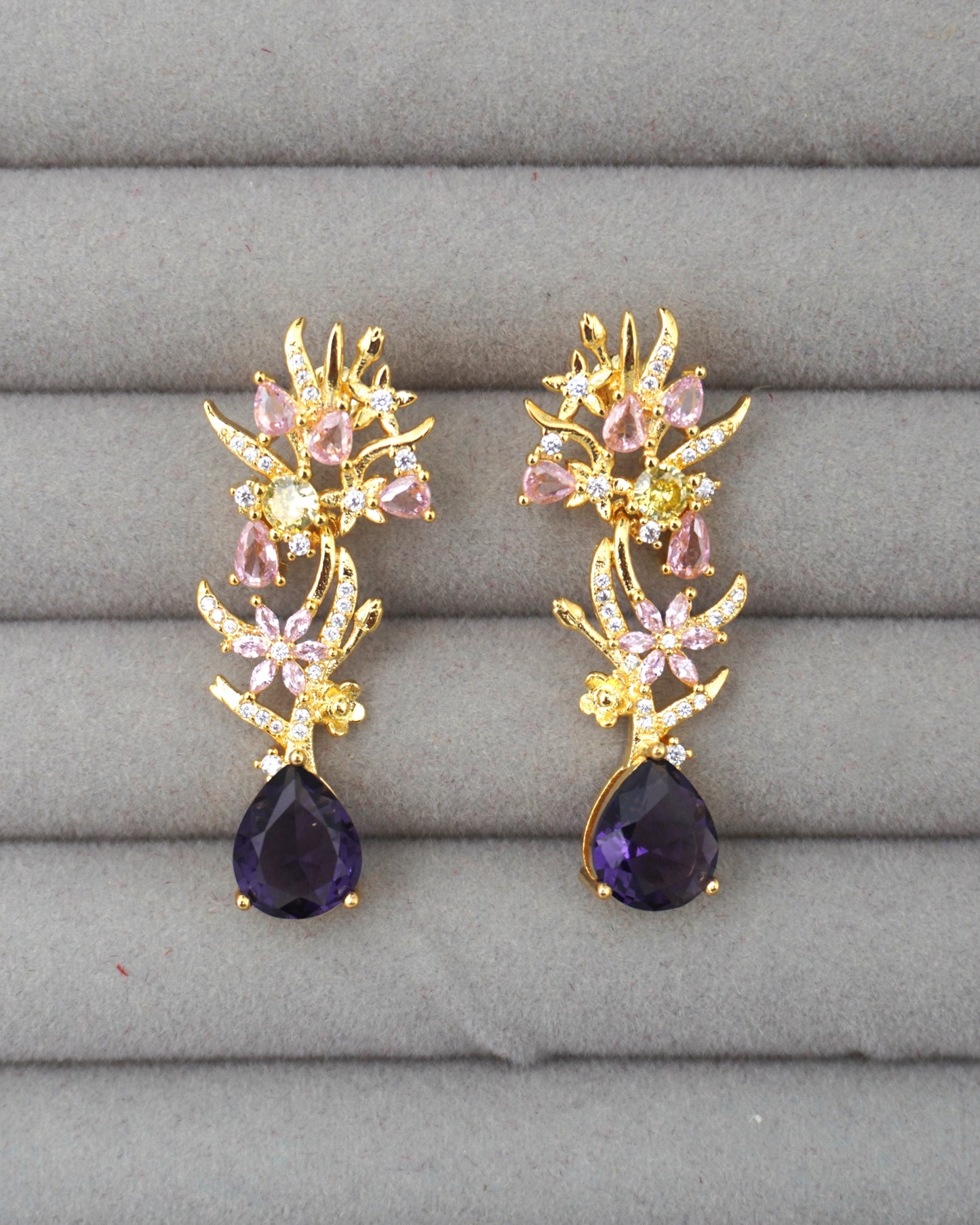 PURPLE ORCHID ZIRCONIA EARRINGS