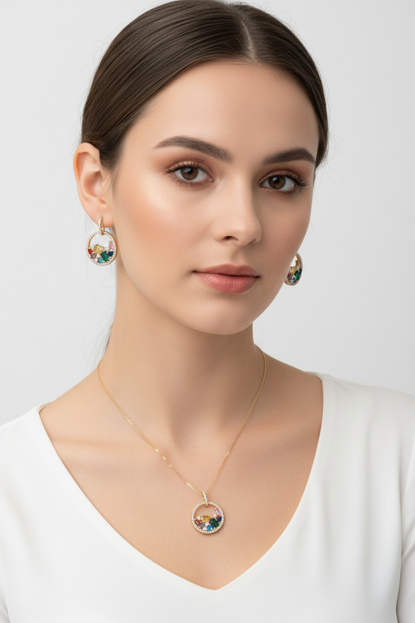 MULTICOLOUR IRIS PENDANT SET