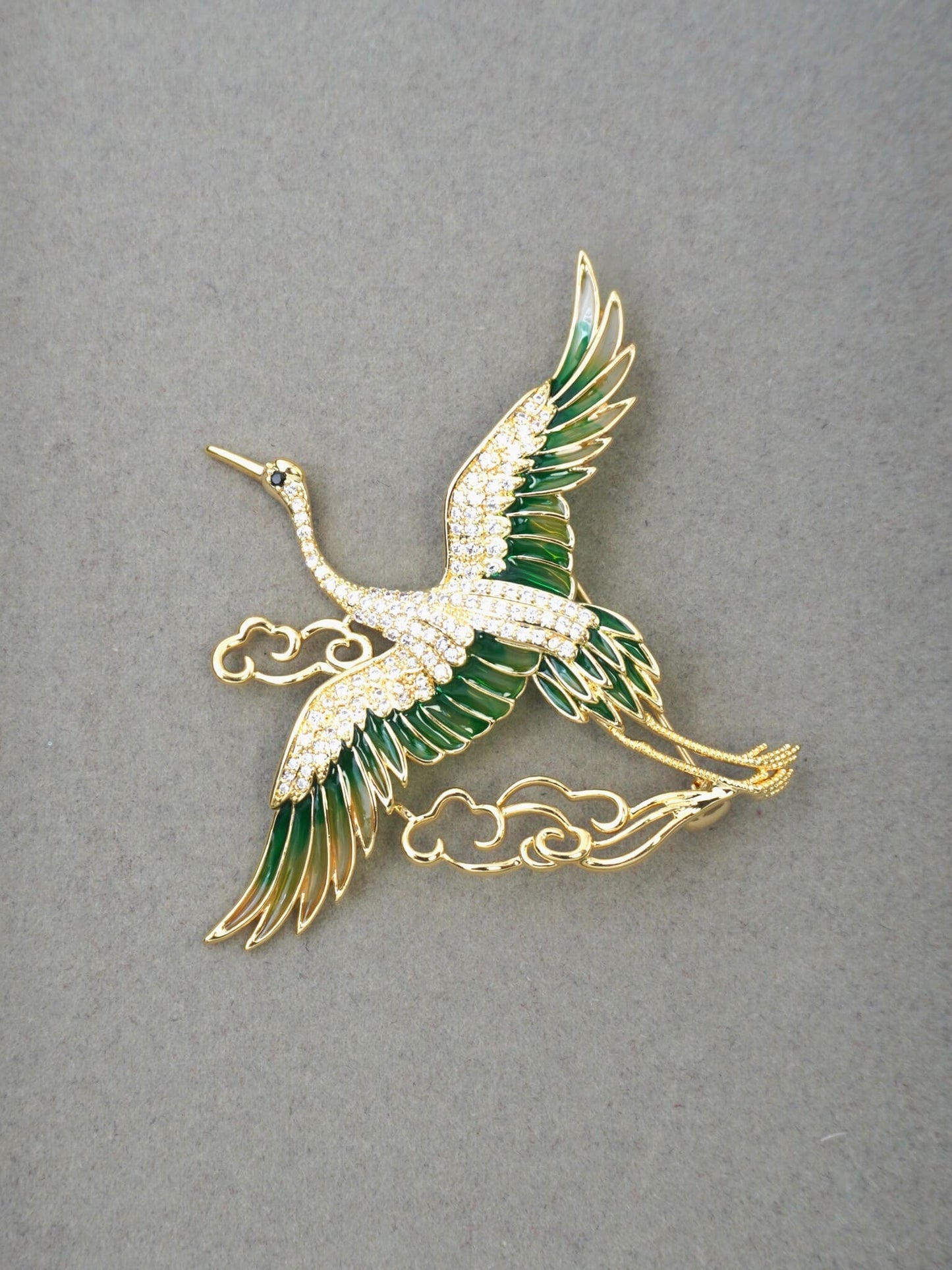 GREEN CRANE BROOCH