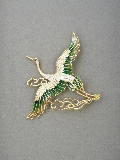 GREEN CRANE BROOCH