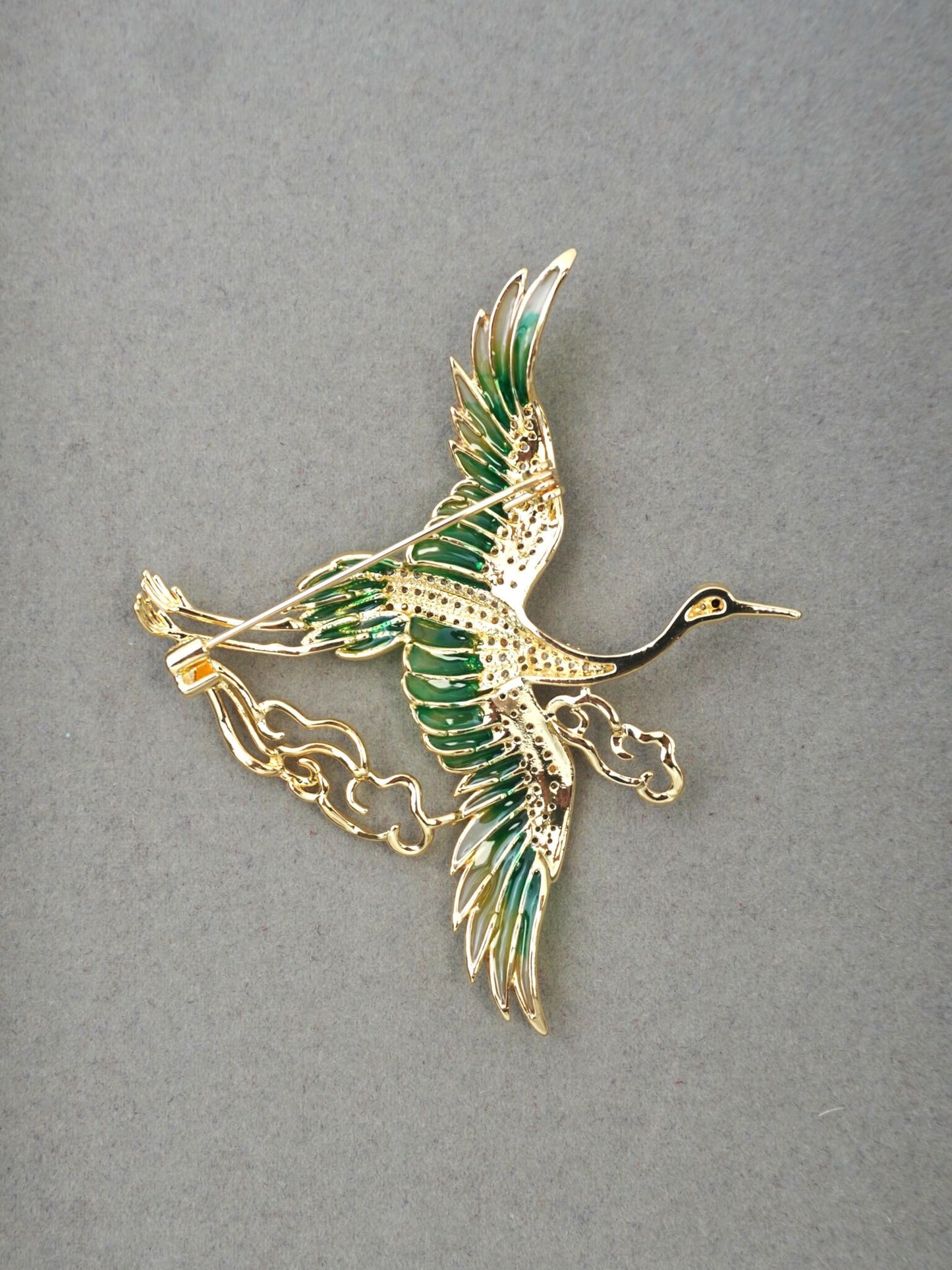 GREEN CRANE BROOCH