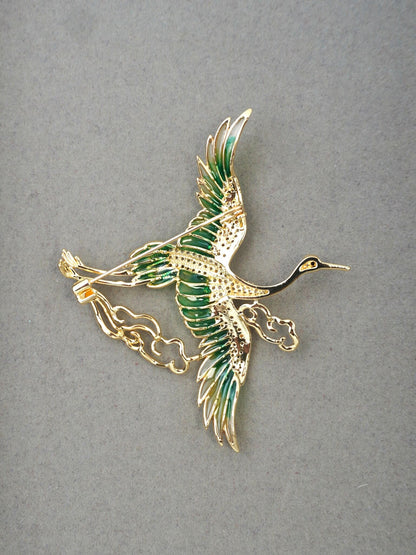 GREEN CRANE BROOCH