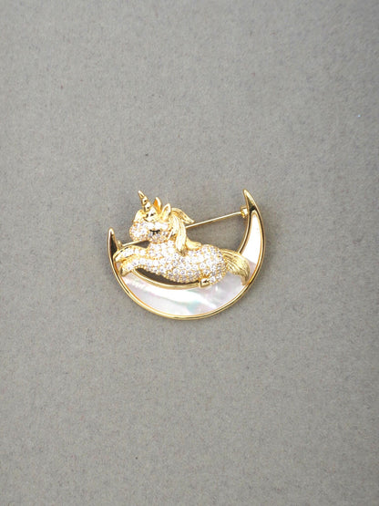 WHITE UNICORN BROOCH