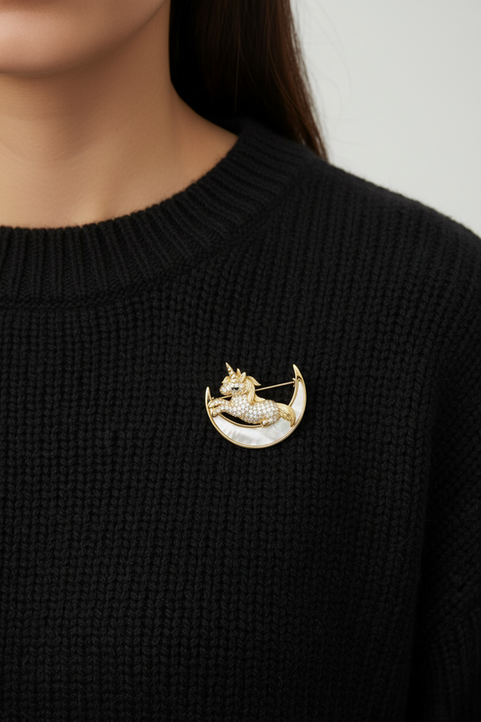 WHITE UNICORN BROOCH