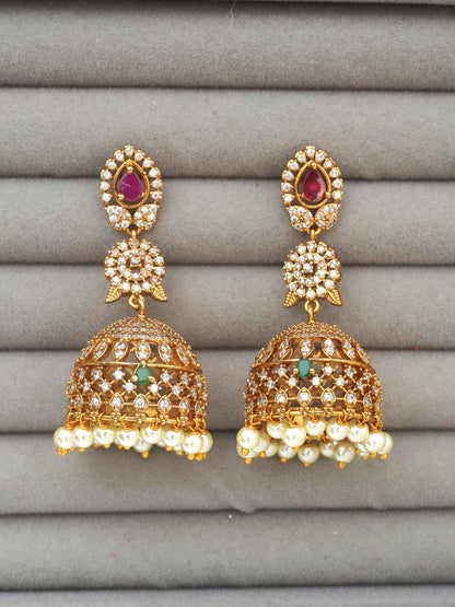 GOLD MEERA ZIRCONIA JHUMKI