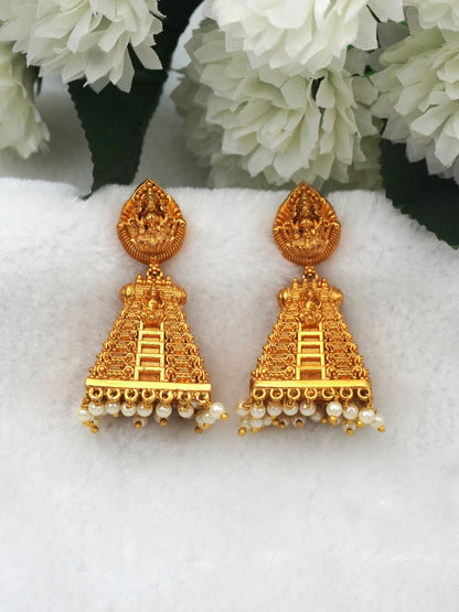 GOLD GOPURAM ZIRCONIA JHUMKI
