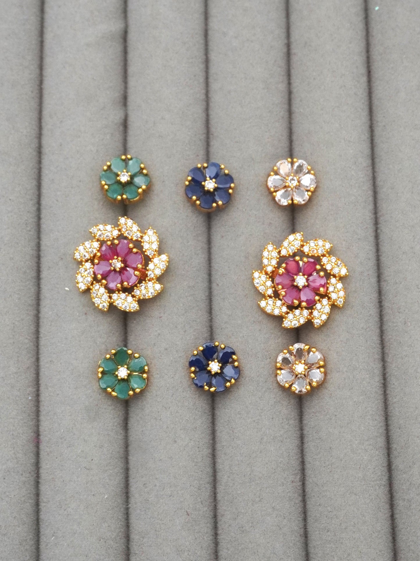 GOLD RIMI ZIRCONIA EARRINGS(4 in 1)