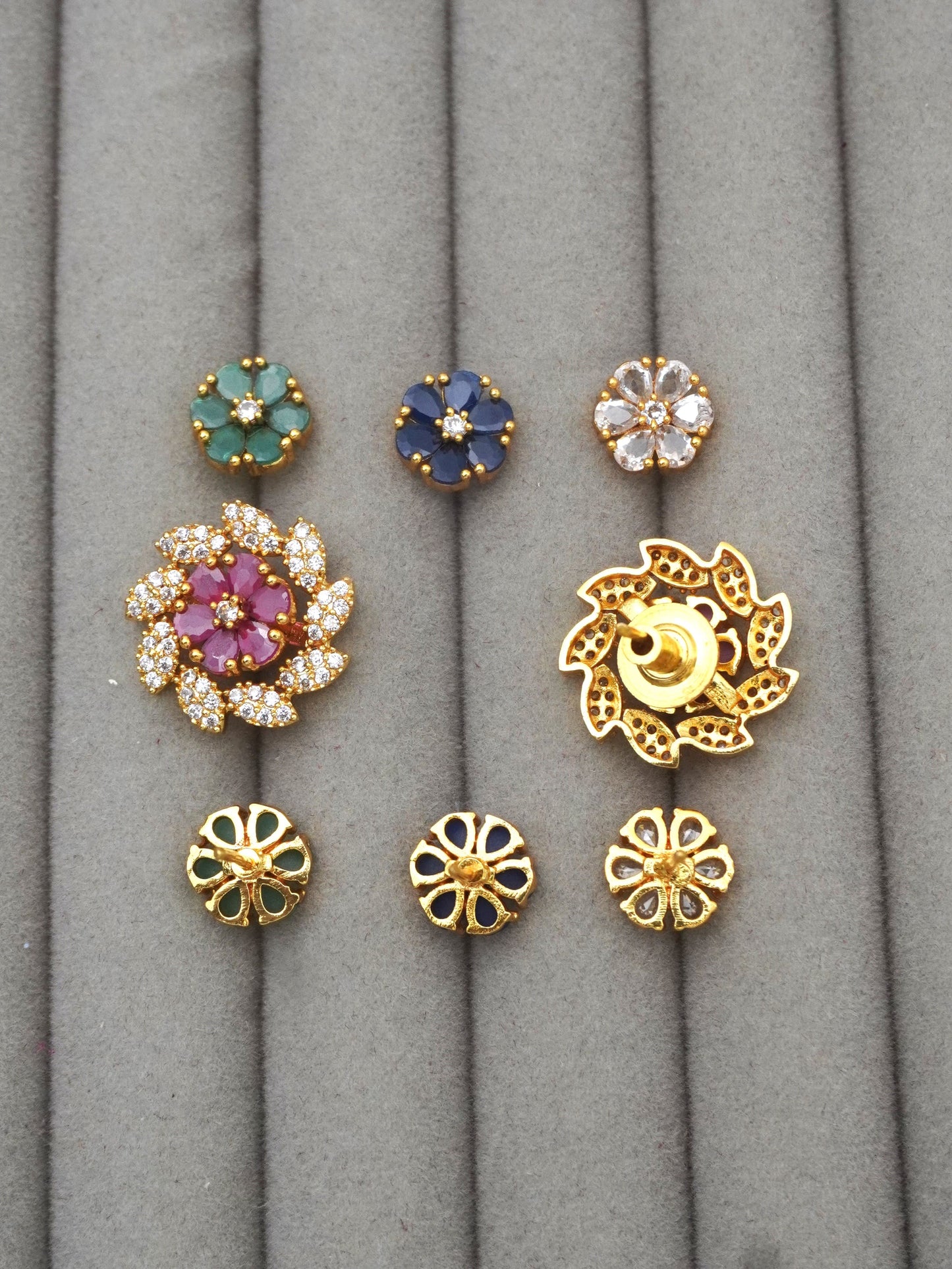 GOLD RIMI ZIRCONIA EARRINGS(4 in 1)