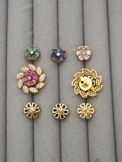 GOLD RIMI ZIRCONIA EARRINGS(4 in 1)