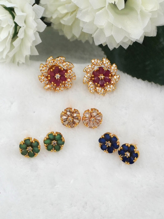 GOLD RIMI ZIRCONIA EARRINGS(4 in 1)