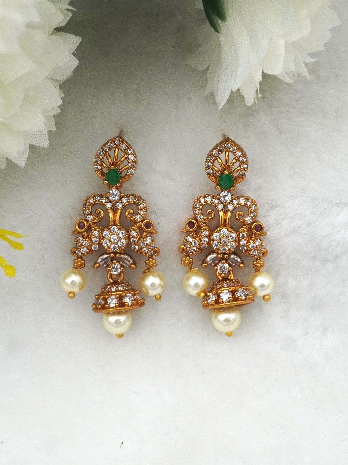 GREEN NUPUR ZIRCONIA EARRINGS