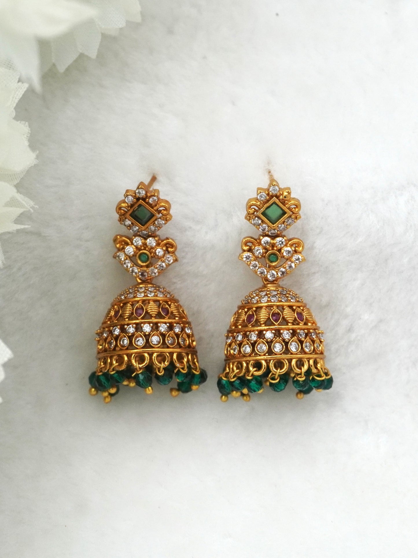GREEN BHAMA ZIRCONIA JHUMKI