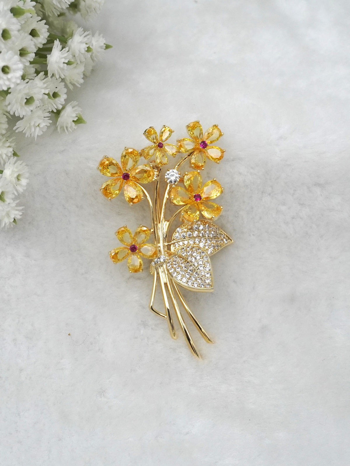 YELLOW CITRINE ZIRCONIA BROOCH