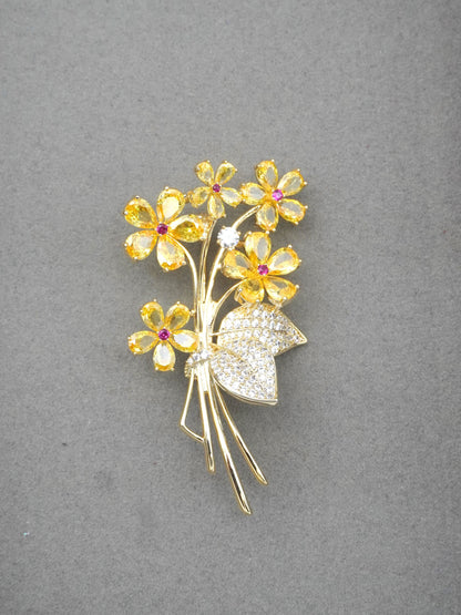 YELLOW CITRINE ZIRCONIA BROOCH