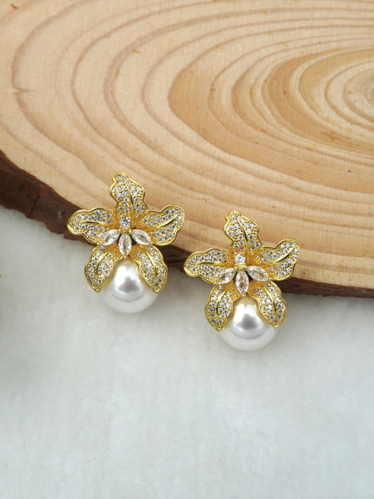 GOLD LILLY ZIRCONIA STUDS