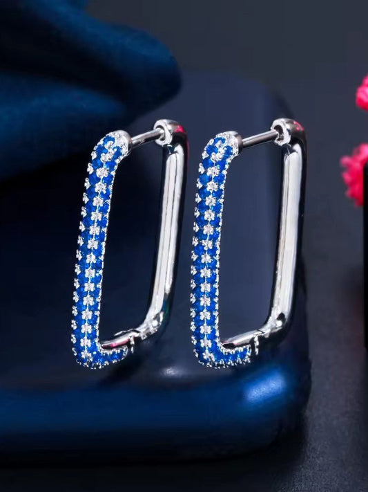 BLUE OBLONG ZIRCONIA EARRINGS - Jewels of Iva