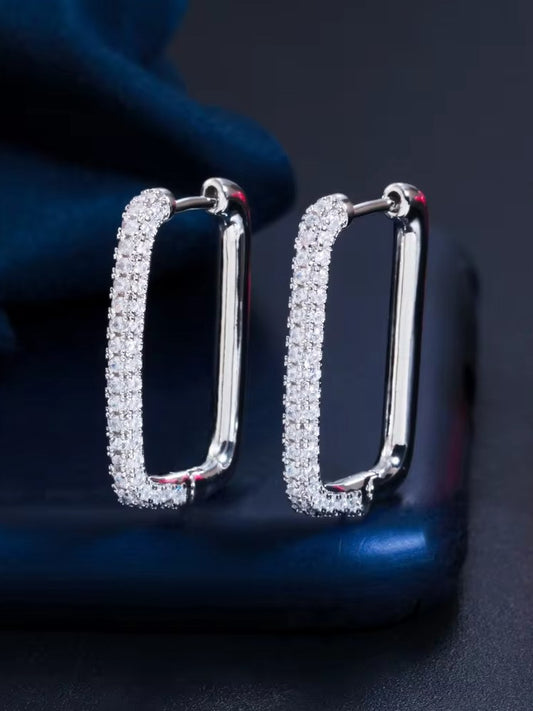 WHITE OBLONG ZIRCONIA EARRINGS